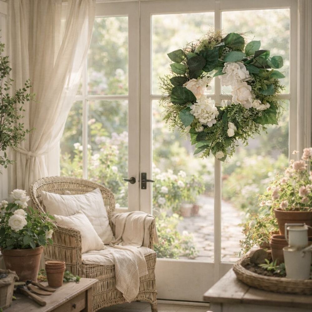 Dreamy whites + greens cascading peony hydrangea ranunculus dahlia wreath